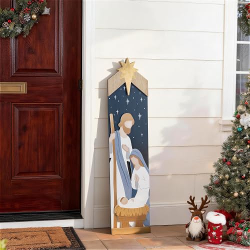 Double-Sided Nativity Porch Sign - 42" Leaning Wood Decor with JOY to the World