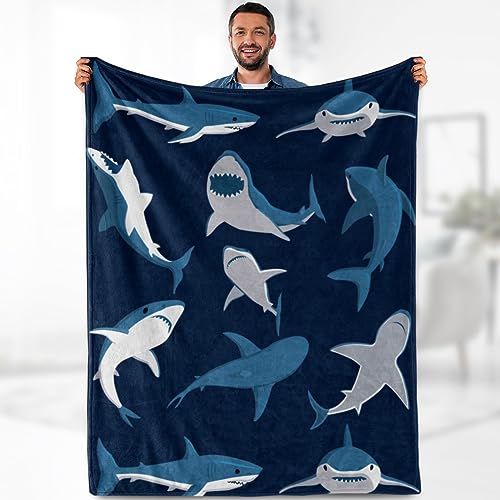 Shark Blanket Gifts for Boys Kids - Nautical Ocean Animal Soft Throw Warm Lightweight Fleece Cozy Fuzzy Blankets for Girls Men Adults Cartoon Birthday Bedroom Living Room Bed Couch Decor 60"x80"