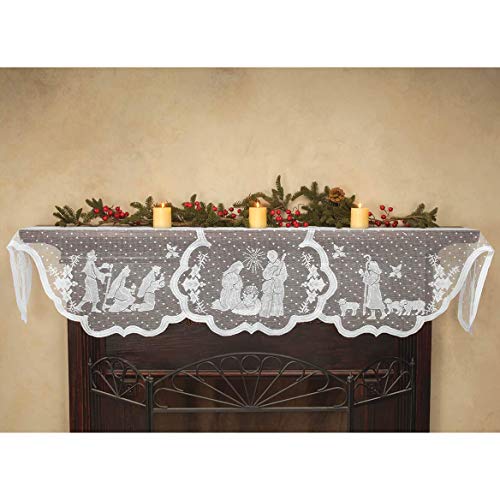 Christmas Fireplace Mantel Scarf White Lace Nativity Decor 20x90 Inches