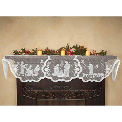 Christmas Fireplace Mantel Scarf White Lace Nativity Decor 20x90 Inches