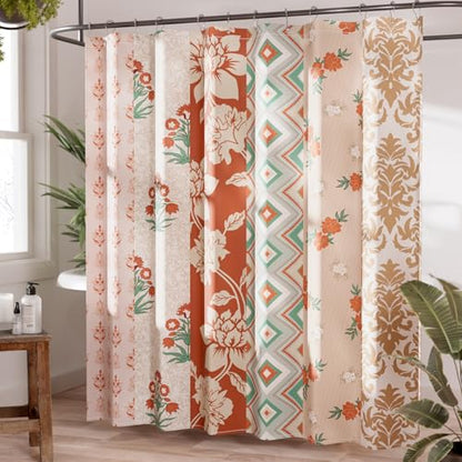 AmazerBath Floral Shower Curtain, 72x72 Washable Cloth Red Boho Flower Shower Curtains for Bathroom, Fabric Aesthetic Bohemia Shower Curtain Set with Hooks, Modern Decorative Stall RV Shower Curtain