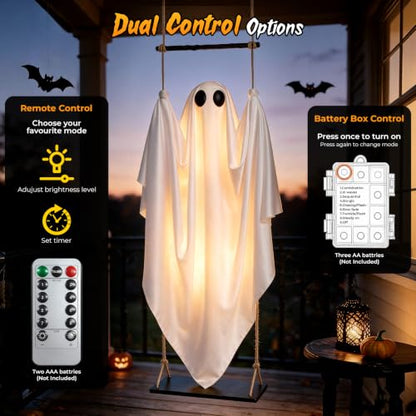 White Halloween Ghost Decorations Outdoor 5FT Swinging Ghosts with Remote & Timer