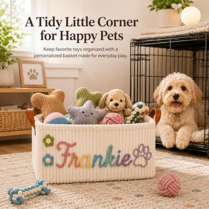 Dog Toy Basket with Name B-Storage Basket Personalized Pet Organizer with Handles