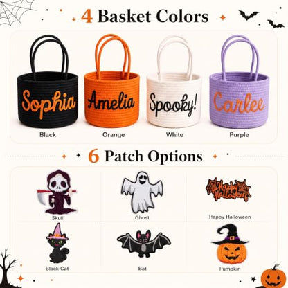 Personalized Halloween Trick or Treat Basket Ropestyle with Custom Name Cotton Rope Candy Bag - Kids Baby Nursery Gift