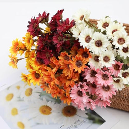 Artificial Fall Mums UV Resistant for Outdoors - Sunset Chrysanthemum (5 Bundles, Gold)