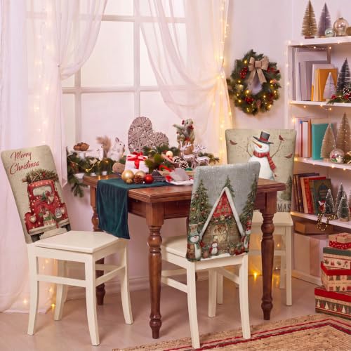 Christmas Snowman Chair Covers 12 Pack - Winter Holiday Slipcovers for Dining Chairs
