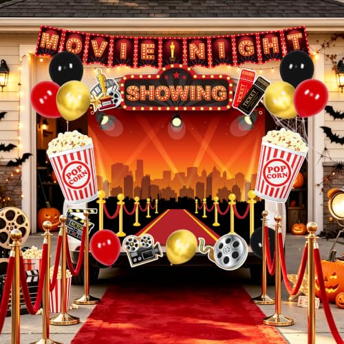 Halloween Movie Night Car Decorations Kit with Banner and Balloons - Variation of Movie Night
