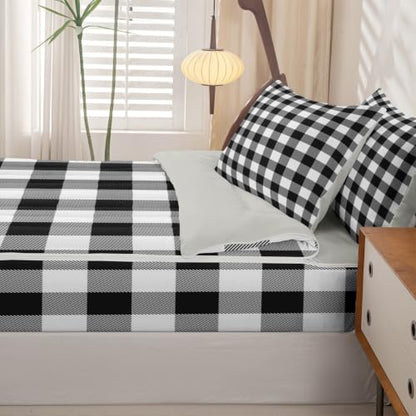 Buffalo Plaid Zipper Bedding Set Twin - Black and White, Includes Comforter and Sheets