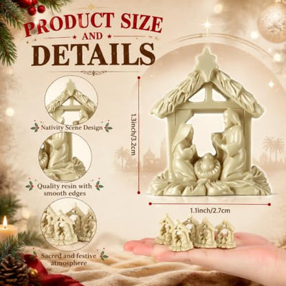 Jesus Birth Nativity Scene Set - Beige Mini Resin Figurines, 60 Pieces