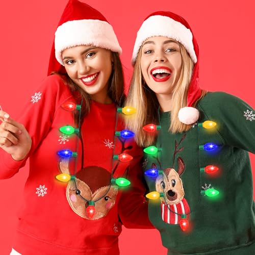 3 Pack LED Christmas Necklace Bulbs for Holiday Party Favors - Colorful Light-Up Bulb Accessories