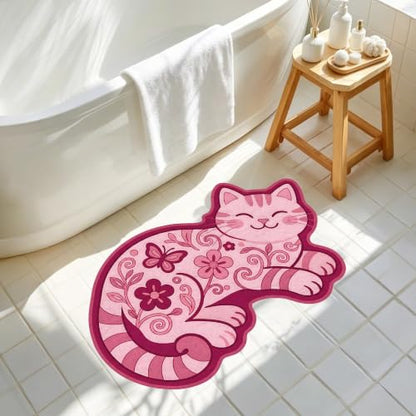 Pink Cat Bath Mat - Absorbent Rug for Bathroom, 19.7 x 31.5 Inches
