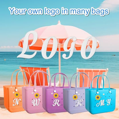 Hikkcos 3 Pcs Letter Charms for Bogg Bag Clips Insert Bogg Bag Accessories Charm Decorative Alphabet Charm for Handbag Beach Tote Bag Simple Modern Beach Bag, Rubber Tote Bag