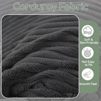 Corduroy Sofa Topper - Dark Grey Bench Cushion 71x28x6 Inches