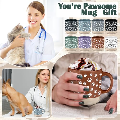 Vet Tech Appreciation Gift Set - 8 Pawsome Ceramic Coffee Mugs, Morandi Colors