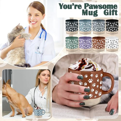 Vet Tech Appreciation Gift Set - 8 Pawsome Ceramic Coffee Mugs, Morandi Colors