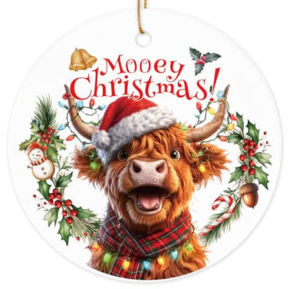 Highland Cow Christmas Ornament - Farmhouse Holiday Decor with Box - Moosey Christmas