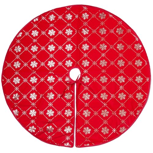 Christmas Tree Skirt 48 Inches Red with Gold Sequin Snowflakes - Holiday Decor