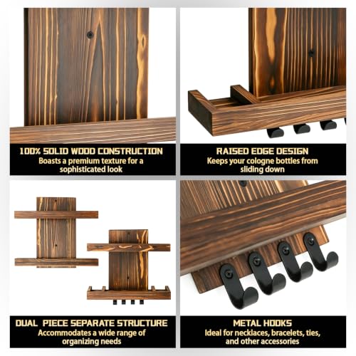 Wall-Mounted Cologne Organizer for Men, 4-Tier Wooden Perfume Shelf
