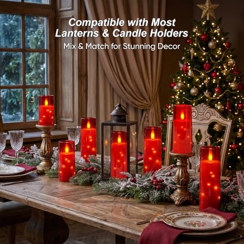 3pcs Red Flameless Battery-Operated Pillar Candles with Remote Timer