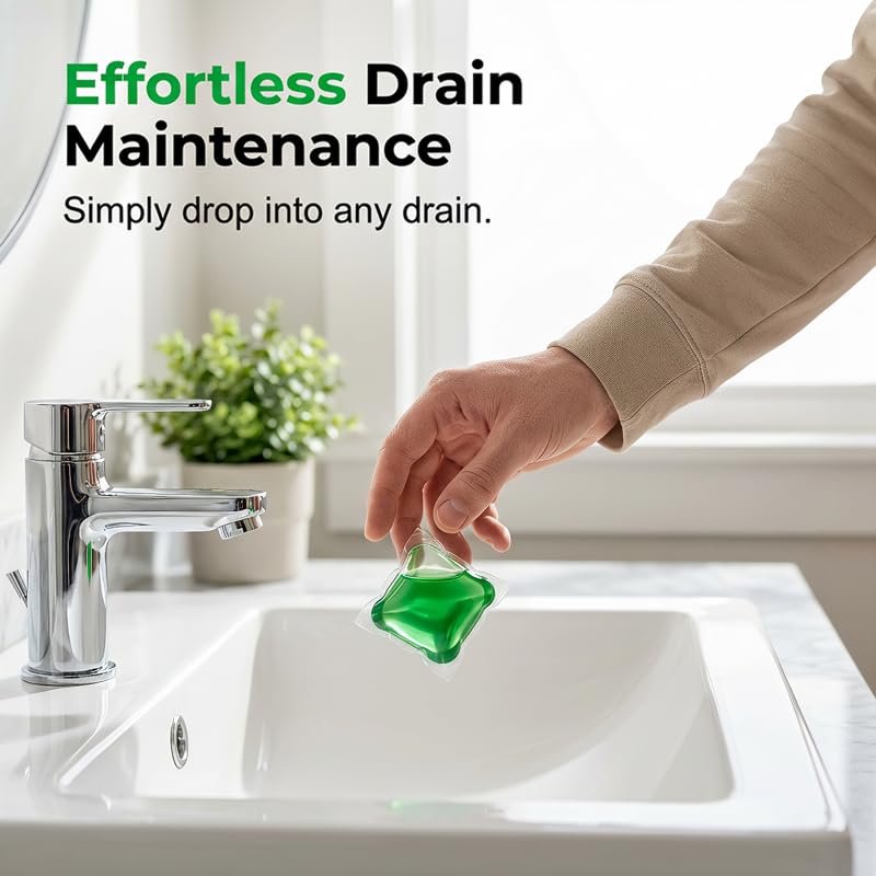 Drain Deodorizer Pods 50 Count - Water-Soluble Drain Freshener Capsules for Kitchen and Bathroom Drains - Long-Lasting Fresh Scent - 1box