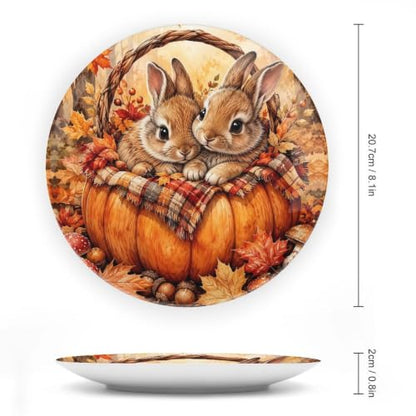 Cute Autumn Pumpkin Rabbits Decorative Bone China Plate 8in - Style 1