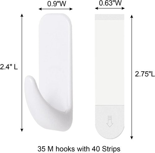 JulyWind Heavy Duty Wall Hooks - 35PCS Towel Hangers with 40 No-Damage Adhesive Strips | Dorm Essentials for Coats, Hats, and Wreaths