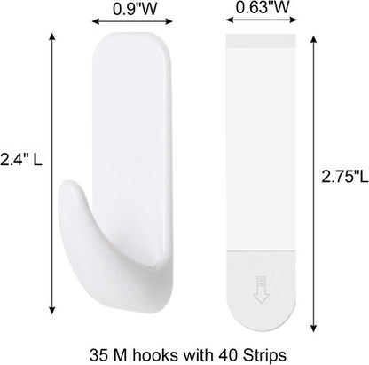JulyWind Heavy Duty Wall Hooks - 35PCS Towel Hangers with 40 No-Damage Adhesive Strips | Dorm Essentials for Coats, Hats, and Wreaths