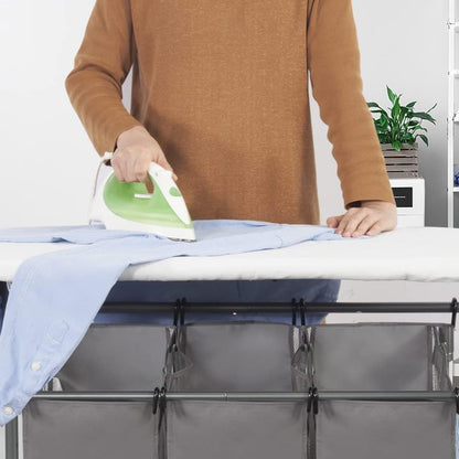 Storage Maniac 3-Section Laundry Sorter - Heavy-Duty Rolling Cart with Foldable Ironing Board | Dark Grey
