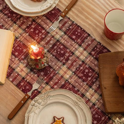AQOTHES Red Snowflake Plaid Christmas Table Runner 13x108 Inches - Holiday Decor