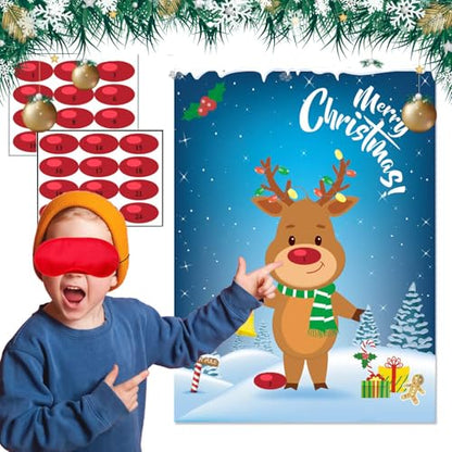 Christmas Kids Party Game Pin the Nose on the Reindeer - Holiday Family Activity