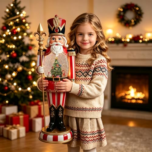 Eightown 19.2-Inch Nutcracker Snow Globe Lantern - Red & White, Lights Up