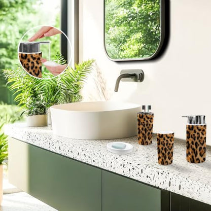 Bathroom Accessory Set 6PCS Leopard Cheetah Print Multi9 - Trash Can Soap Dispenser Toothbrush Holder