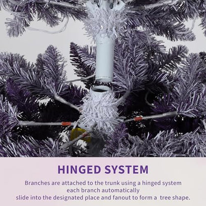 6 ft Prelit Artificial Christmas Tree with RGB & Warm White Lights - Snow Flocked Purple Gradient, Foldable Base