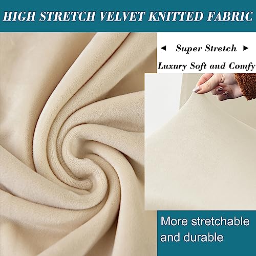 Beige Velvet Bar Stool Cover 4-Pack - Stretch Chair Slipcovers for 13-17 Inch Back Height