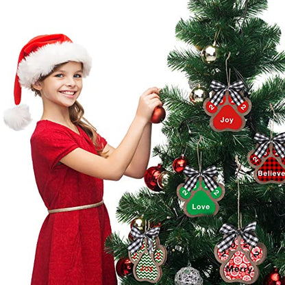 Dog Paw Christmas Ornament Set - Wooden Pet Paw Print Cutouts in Black & White, 10 Pieces