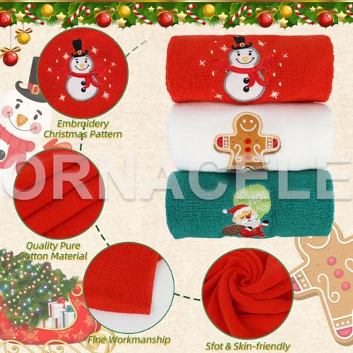 Large Christmas Hand Towels Set - 3 Cotton Holiday Kitchen & Bath Towels