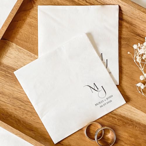 Custom Wedding Napkins Script Initial Personalized Cocktail Napkins - Design8
