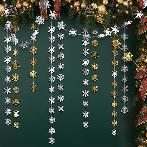 Cheerland Silver and Gold Snowflake Garland Kit - 52ft Winter Holiday Decor