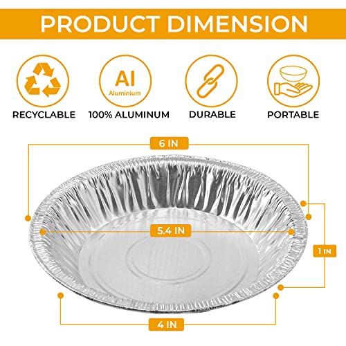 The Baker Celebrations 100 Aluminum Foil 6 inch Pie Pans, Disposable Baking Plates, Made in USA, Heavy Duty Tins, Mini Pies, Quiche and Tarts