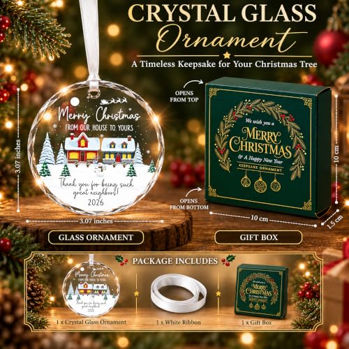 Neighbors Christmas Ornament - Thank You Neighbors Gift for Tree and Home - Heart-Shaped Glass Keepsake - Variation of Neighbors Christmas
