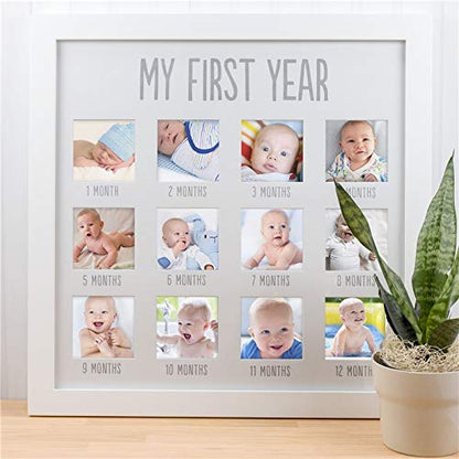 Pearhead My First Year Photo Moments Baby Keepsake Picture Frame, Baby's First Year Photo Frame, Gender-Neutral Baby Milestone Nursery Decor, White and Gray