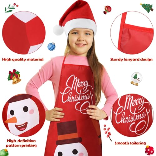 Kids Christmas Apron and Hat Set - Santa Snowman Gingerbread for Baking & Parties
