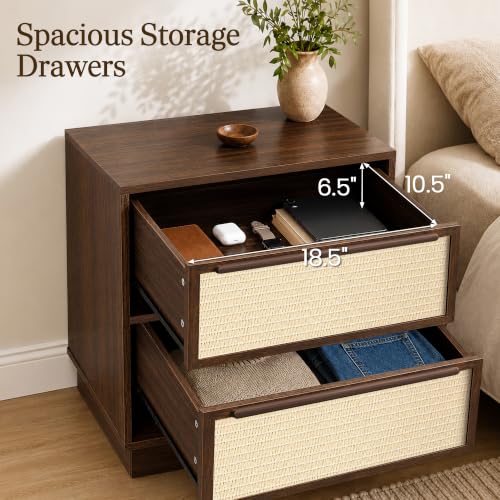 Dark Walnut 22-Inch Wide 2-Drawer Nightstands Set of 2 - Woven Front