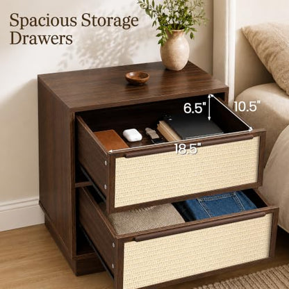 Dark Walnut 22-Inch Wide 2-Drawer Nightstands Set of 2 - Woven Front