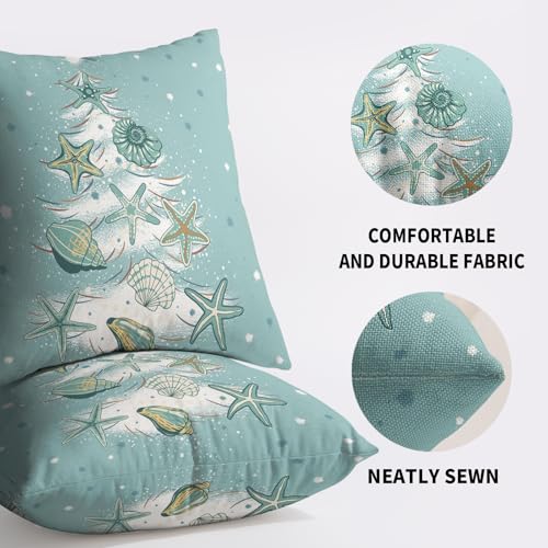 20x20 Aqua Blue Christmas Pillow Covers Set of 2 Coastal Holiday Decor