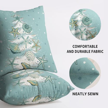 20x20 Aqua Blue Christmas Pillow Covers Set of 2 Coastal Holiday Decor