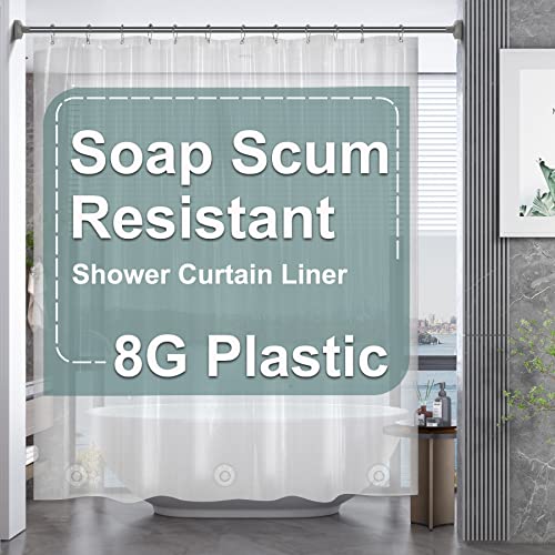 AmazerBath Plastic Shower Curtain, 72 x 84 Inches PEVA Thick Bathroom Plastic Shower Curtains with Heavy Duty Clear Stones and Grommet Holes-Grey