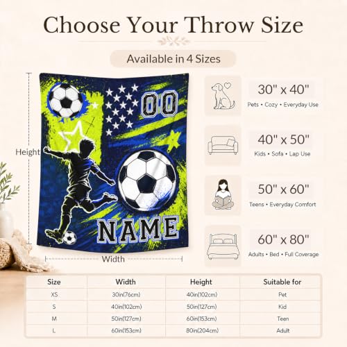 Personalized Soccer Blanket for Boys - Green Team Gift, Custom Kids Throw