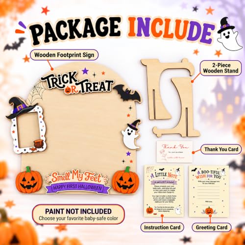 Halloween Footprint Sign with Photo Frame and Stand - Baby Keepsake Decor