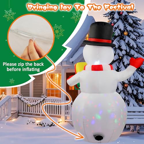 Art Deco 5ft Inflatable Snowman with Rotating LED Lights - Holiday Yard Decor